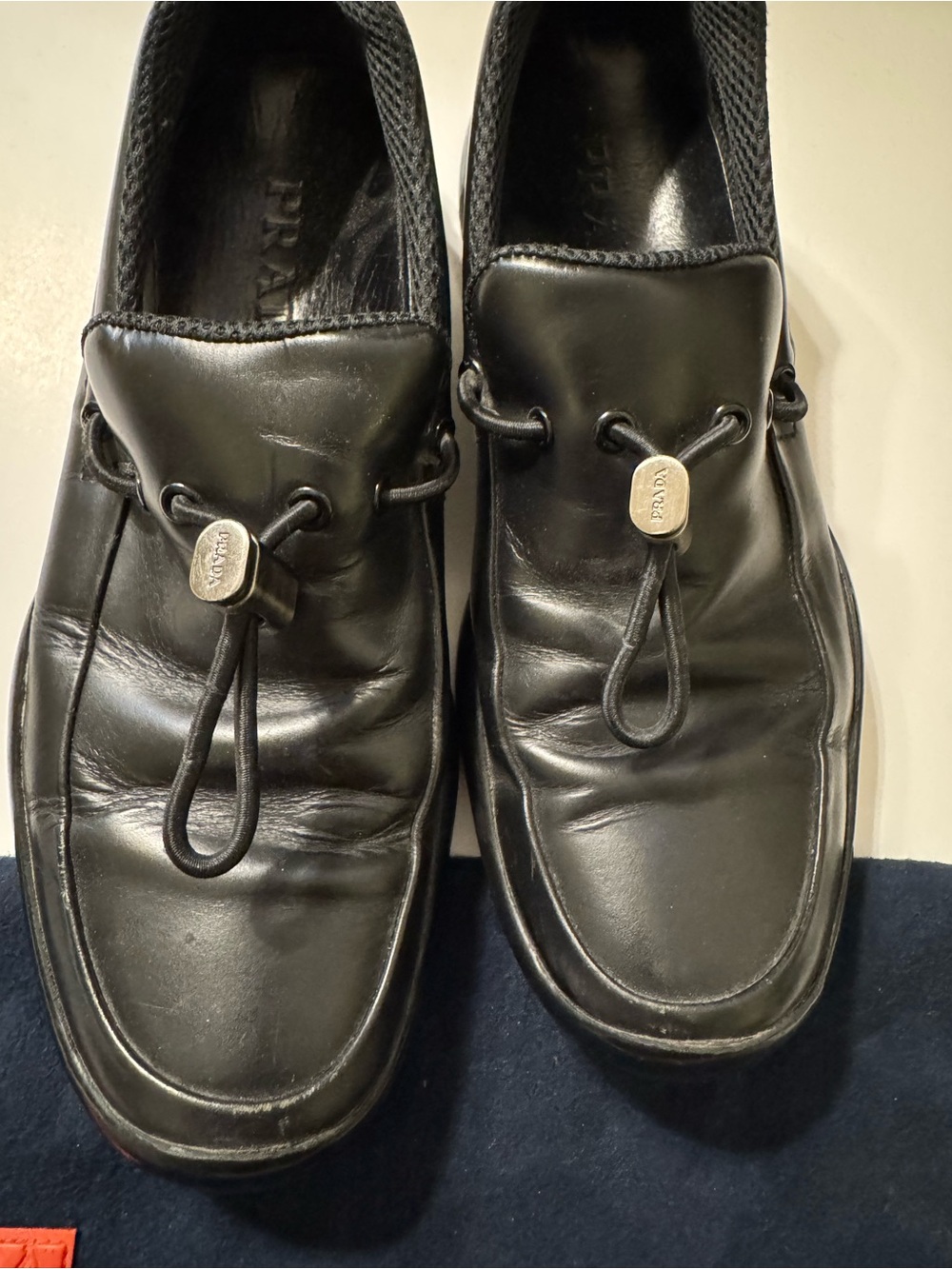 Vintage 90’s Prada Sport Black Leather Slip-On Loafers